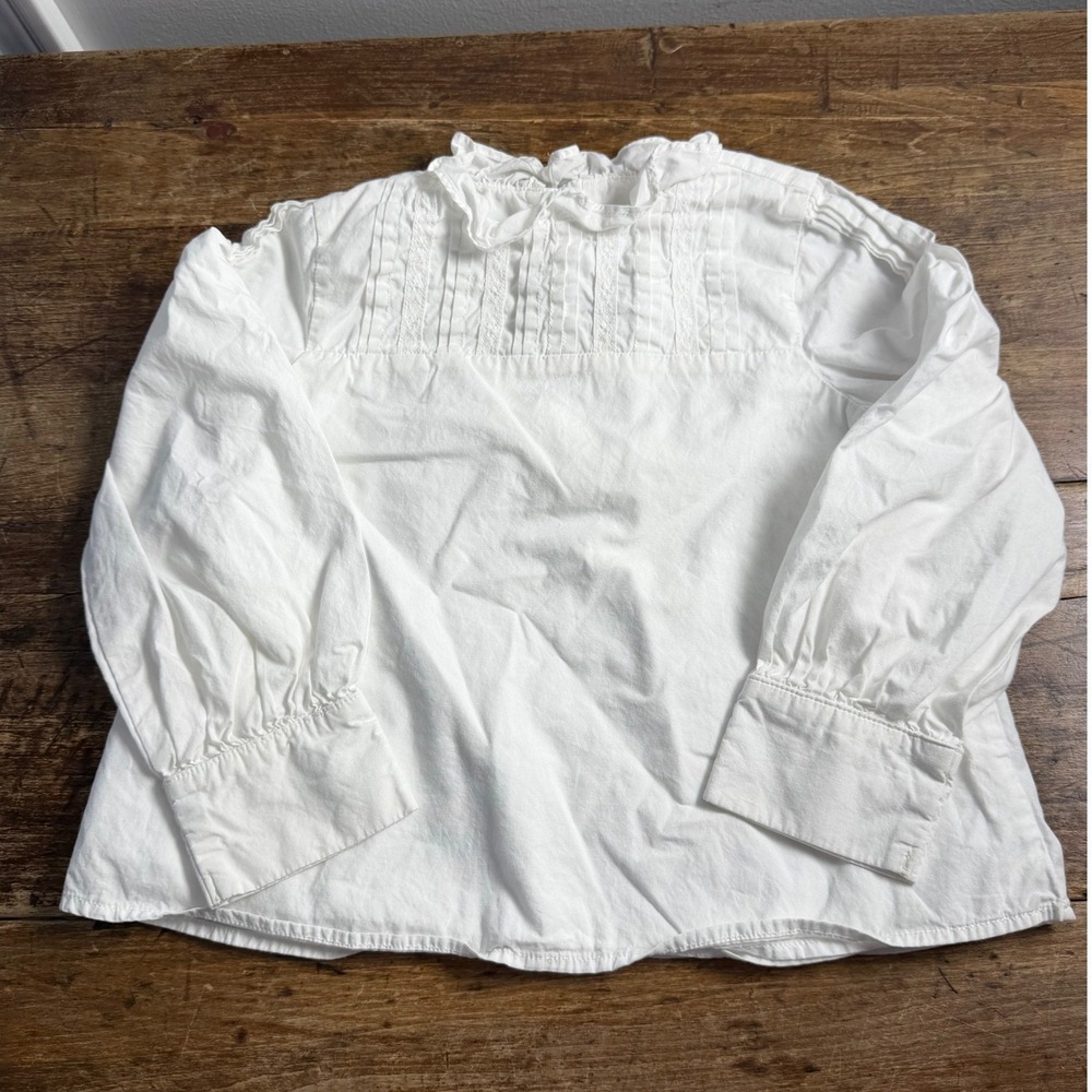 Janie and Jack White Pintuck Ruffle Collar Blouse Girls Size 5 Long Sleeve Top